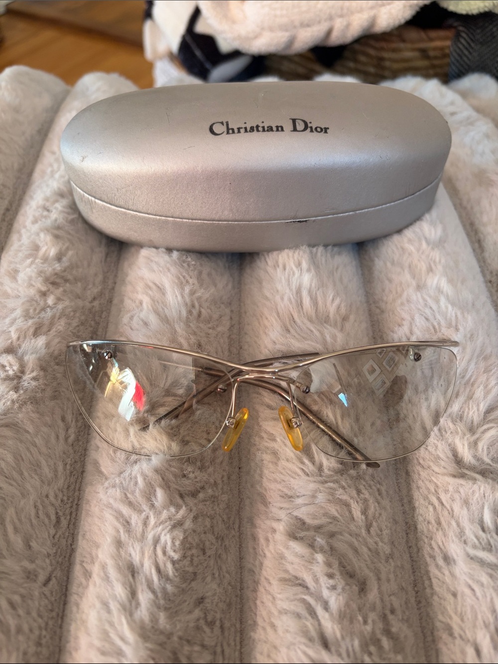 Vintage Dior Rimless Sunglasses with Silver Frame and Nose Pads
